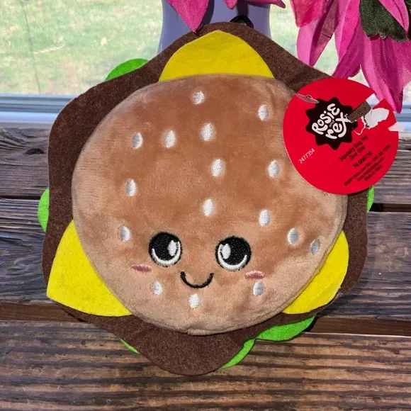 Plush Hamburger Chew Toy Squeaky Dog - Picture 1 of 4